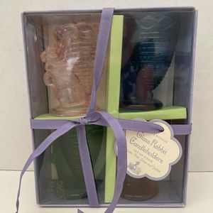 Williams Sonoma Porte Bougie Glass Rabbit Candleholders, New